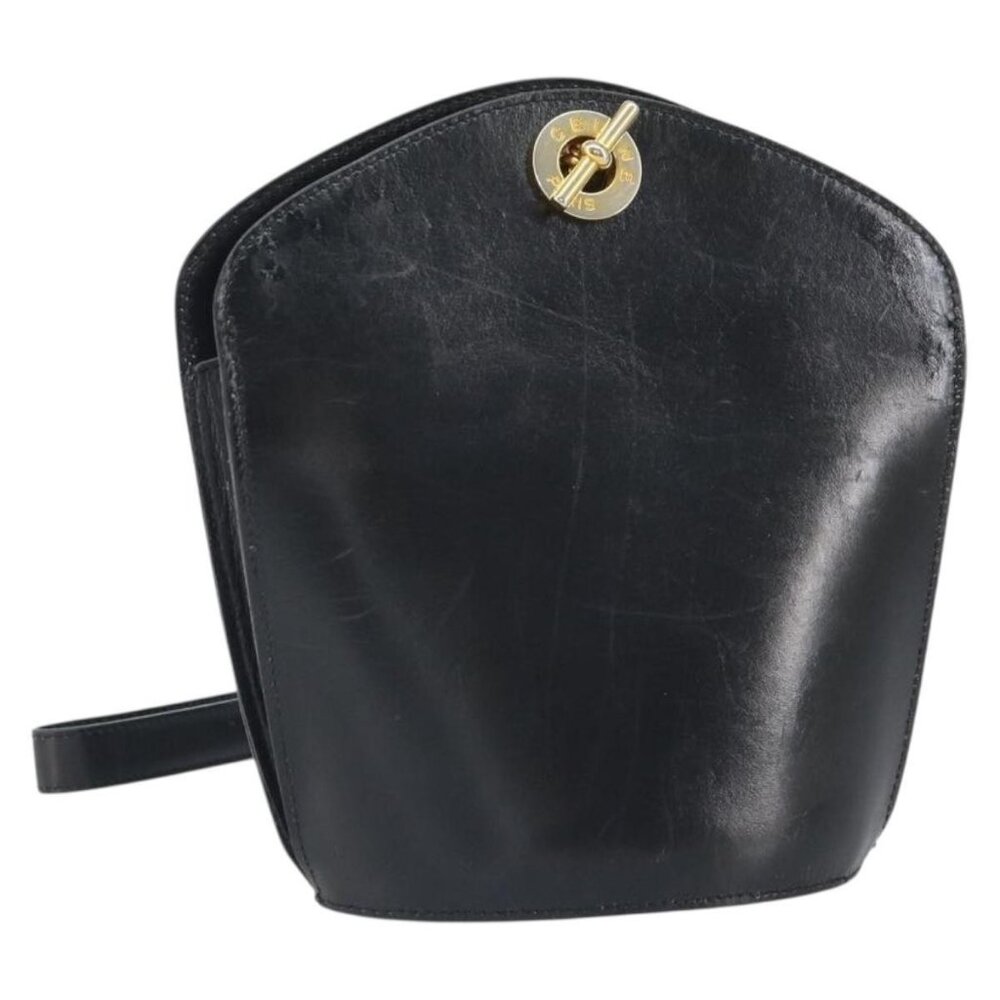 Authentic CELINE Shoulder Bag Leather Black Gold